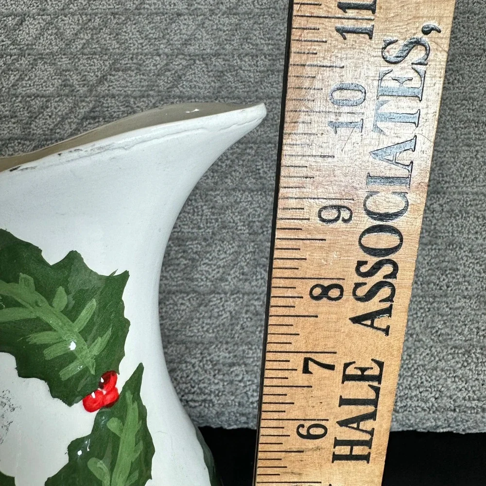 White Pitcher Vintage Holly Berry Christmas Ceramic‎ Decorative
